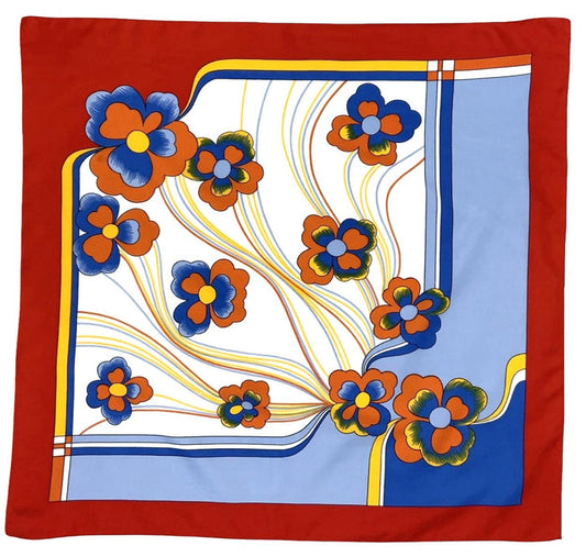 VTG 60S 70S RED WHITE BLUE ORANGE YELLOW FLORAL WAVY PSYCHEDELIC SCARF