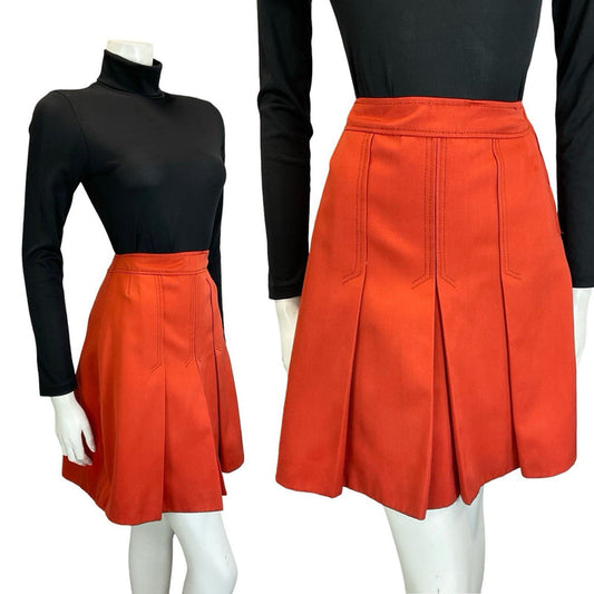 VTG 60S 70S RUSTY ORANGE PLEATED A LINE MOD PREPPY MINI SKIRT 4
