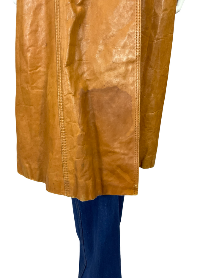 VTG 60S 70S SOFT TAN BROWN LEATHER MOD TRENCH MAC DOUBLE BREAST BELTED COAT 10