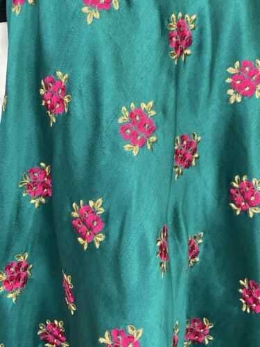 VTG 60S 70S TEAL GOLD PINK SHIMMERY FLORAL EMBROIDERED PARTY MAXI SKIRT 4 6