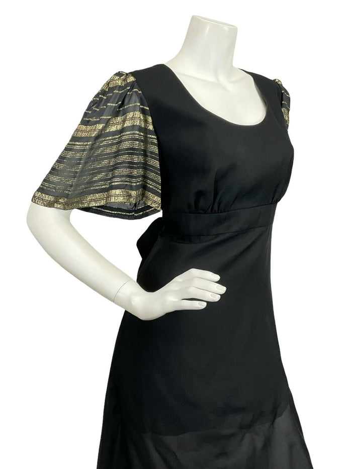 VTG 60S 70S VERA MONT BLACK GOLD STRIPED EMPIRE LUREX GLITTERY MAXI DRESS 10 12