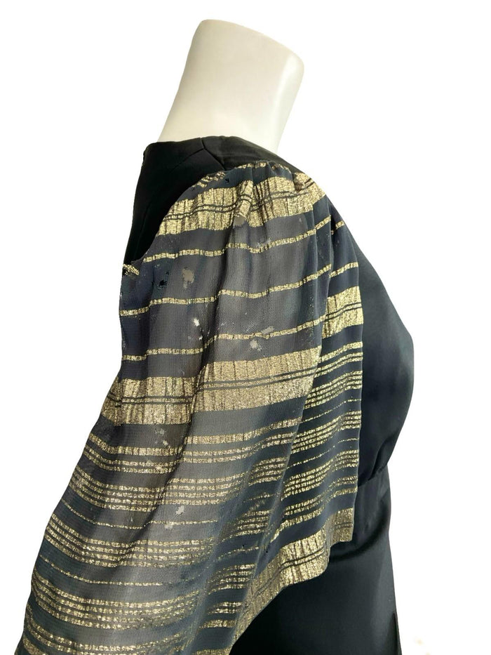 VTG 60S 70S VERA MONT BLACK GOLD STRIPED EMPIRE LUREX GLITTERY MAXI DRESS 10 12