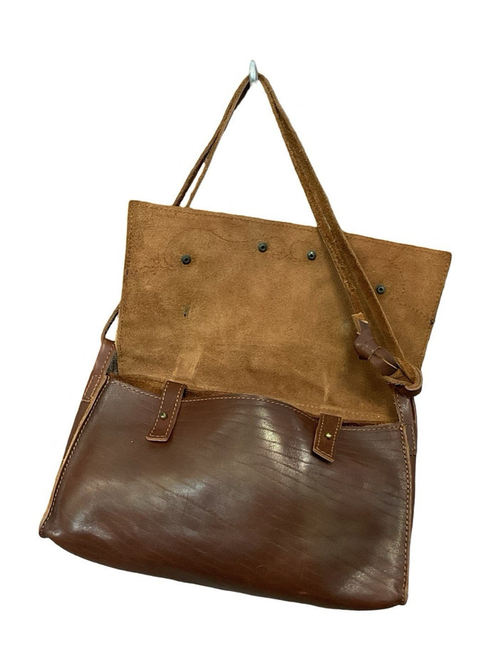 VTG 60S 70S WESTERN BOHO DARK BROWN PASTEL PINK STUD SHOULDER BAG