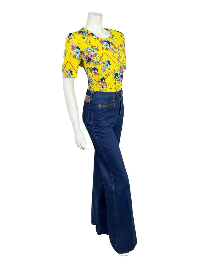 VTG 60S 70S YELLOW BLUE PINK RED FLORAL GEOMETRIC DAISY DOTTY T SHIRT 12