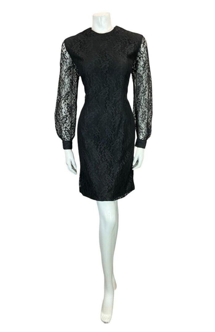 VTG 60S BLACK LACE LONG SLEEVE EVENING PARTY LITTLE BLACK DRESS SIZE 12