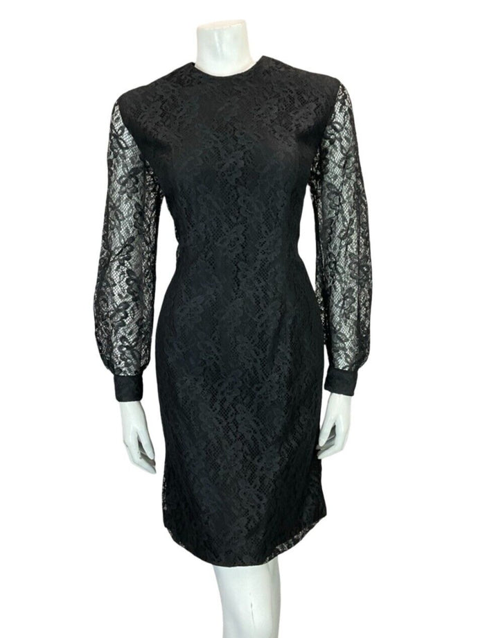 VTG 60S BLACK LACE LONG SLEEVE EVENING PARTY LITTLE BLACK DRESS SIZE 12