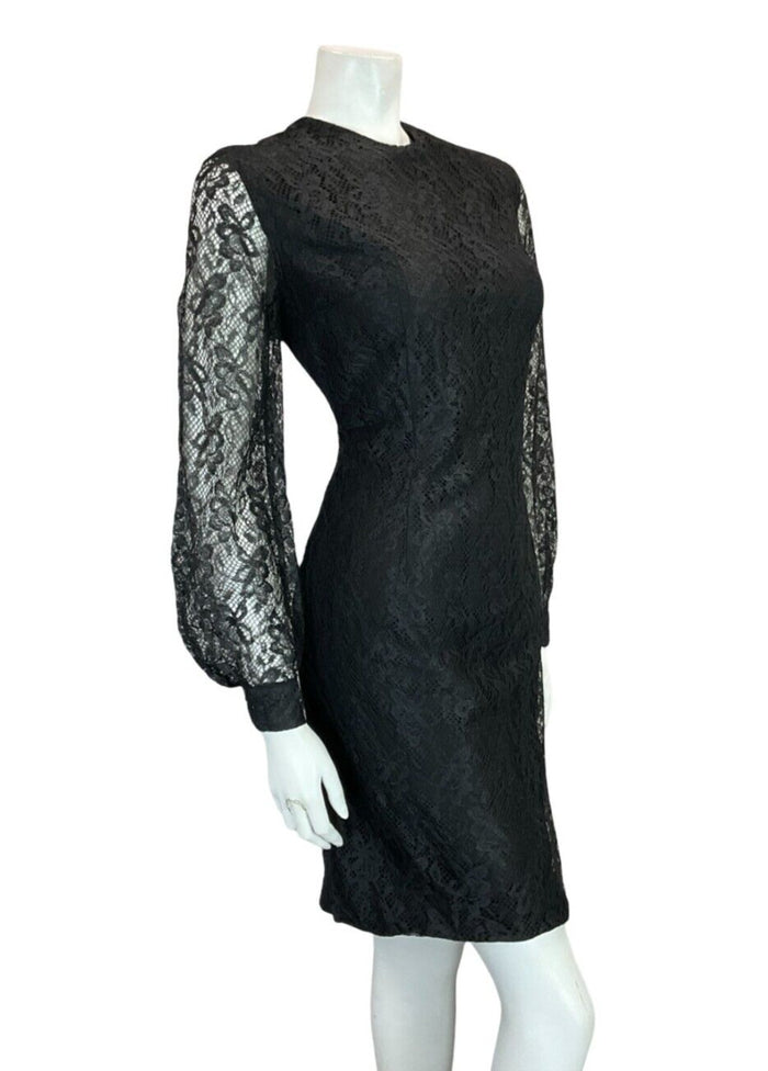 VTG 60S BLACK LACE LONG SLEEVE EVENING PARTY LITTLE BLACK DRESS SIZE 12