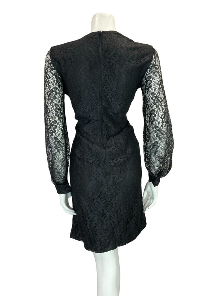 VTG 60S BLACK LACE LONG SLEEVE EVENING PARTY LITTLE BLACK DRESS SIZE 12