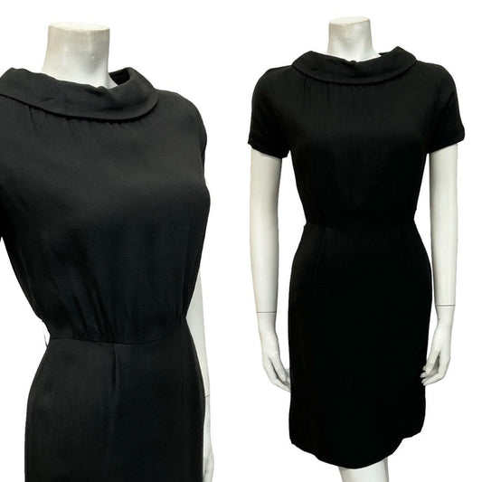 VTG 60S LBD BOAT NECK MOD PENCIL MONOCHROME PENCIL LITTLE BLACK DRESS 8