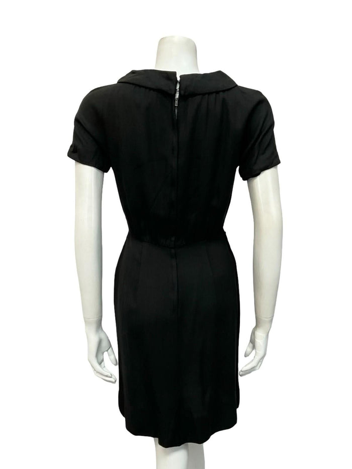 VTG 60S LBD BOAT NECK MOD PENCIL MONOCHROME PENCIL LITTLE BLACK DRESS 8