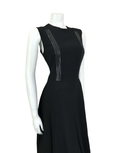 VTG 60S MOD BLACK METALLIC SILVER STRIPED SLEEVELESS MIDI PARTY LBD DRESS 14