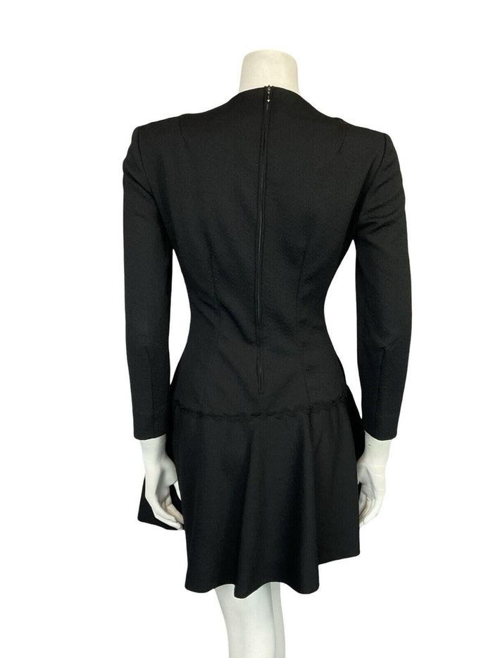 VTG 60S MOD GOGO BLACK EVENING LONG SLEEVE DROP WAIST LITTLE BLACK DRESS S 8 10