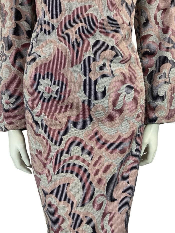 VTG 60S MOD PSYCHEDELIC SILVER PURPLE PINK SPARKLING FUNNEL NECK PARTY DRESS 16