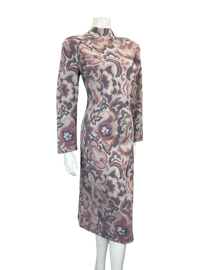 VTG 60S MOD PSYCHEDELIC SILVER PURPLE PINK SPARKLING FUNNEL NECK PARTY DRESS 16