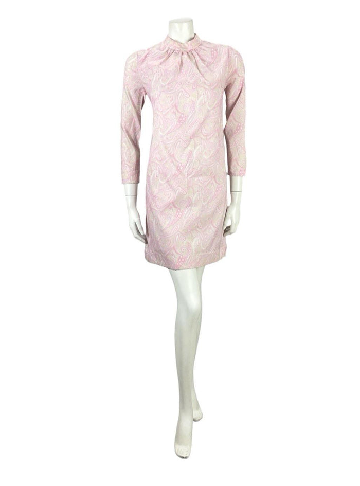 VTG 60S SUE BRETT PINK PURPLE BEIGE PSYCHEDELIC PAISLEY MOD GOGO SHIFT DRESS 8