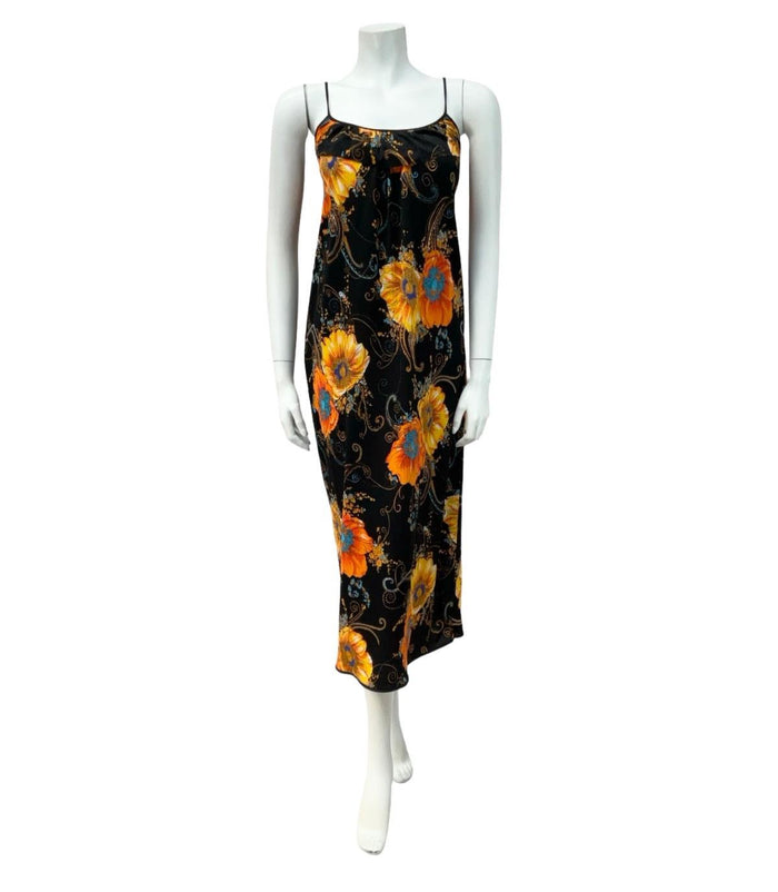 VTG 70S BLACK ORANGE BLUE POPPY PAISLEY RUFFLE PSYCHEDELIC SUN DRESS 10