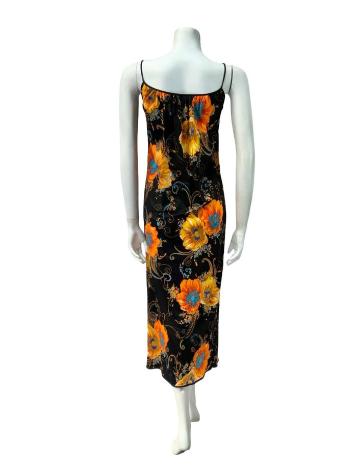 VTG 70S BLACK ORANGE BLUE POPPY PAISLEY RUFFLE PSYCHEDELIC SUN DRESS 10