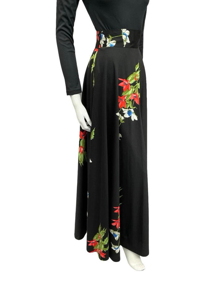 VTG 70S BLACK RED WHITE FLORAL BOHO CIRCLE MAXI SKIRT 4