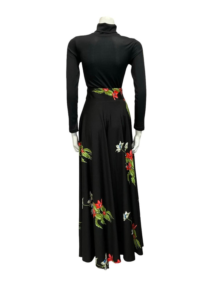 VTG 70S BLACK RED WHITE FLORAL BOHO CIRCLE MAXI SKIRT 4