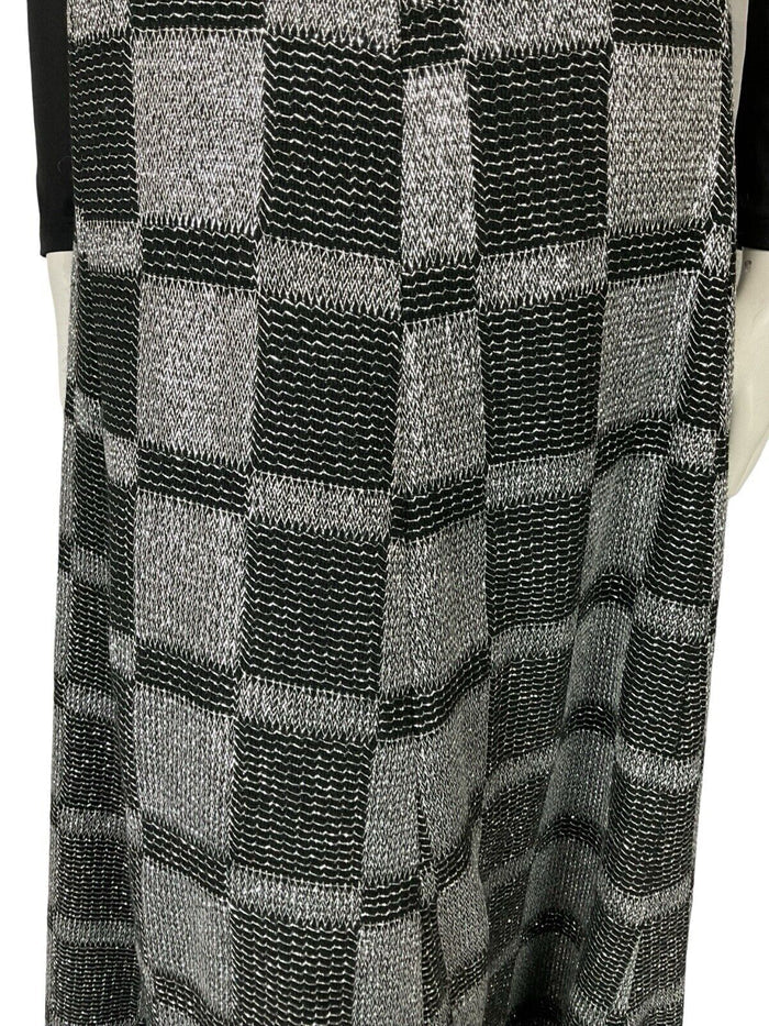 VTG 70S BLACK SILVER LUREX CHECKERBOARD DISCO PARTY MAXI A LINE SKIRT S 8 10