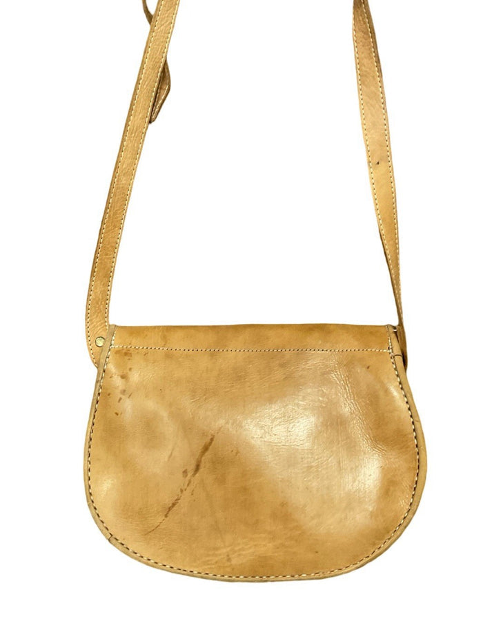 VTG 70S BOHO TAN BROWN SILVER STUDDED EMBELLISHED STONE METALWORK CROSS BODY BAG