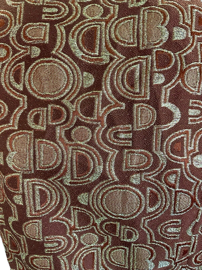 VTG 70S BROWN GOLD COPPER ART DECO GEOMETRIC WAISTCOAT SIZE 16