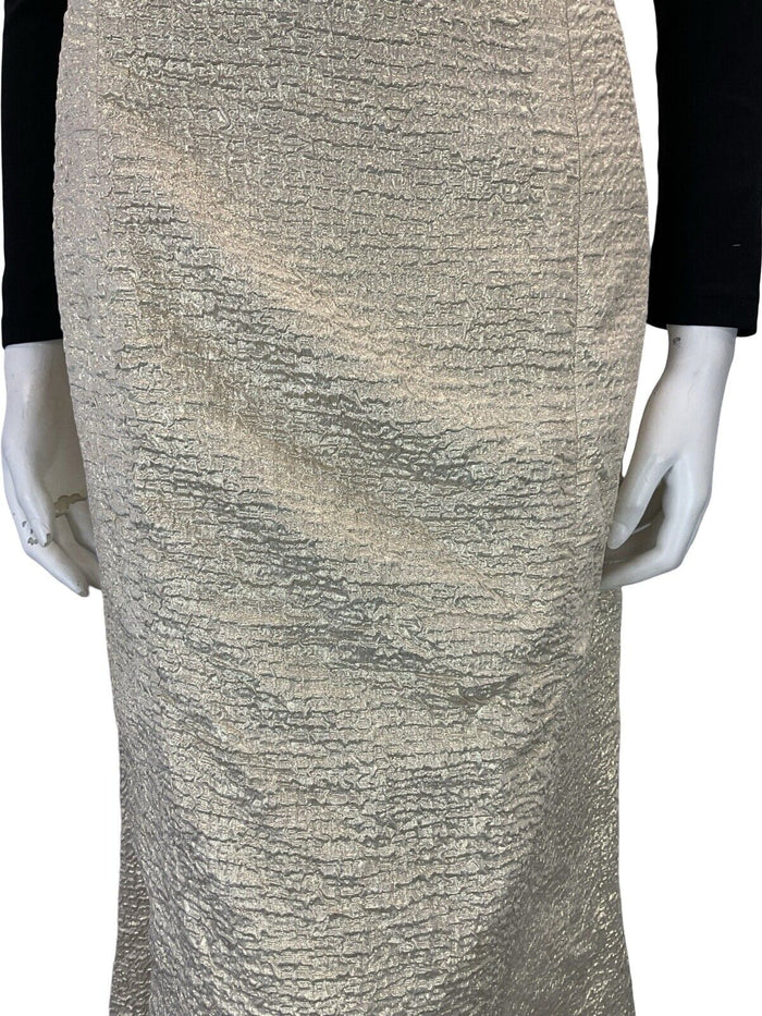 VTG 70S COOL GOLD FIT AND FLARE FISHTAIL CRINKLED PARTY FORMAL MAXI SKIRT 14