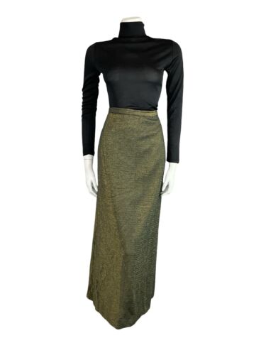 VTG 70S DISCO METALLIC DARK GOLD LUREX MAXI PENCIL PARTY OCCASION SKIRT S 8 10