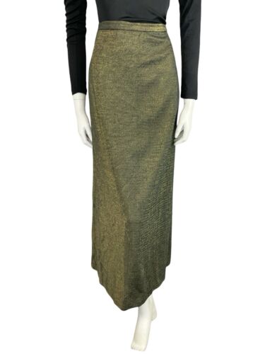VTG 70S DISCO METALLIC DARK GOLD LUREX MAXI PENCIL PARTY OCCASION SKIRT S 8 10