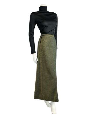 VTG 70S DISCO METALLIC DARK GOLD LUREX MAXI PENCIL PARTY OCCASION SKIRT S 8 10