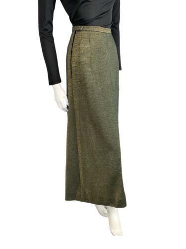 VTG 70S DISCO METALLIC DARK GOLD LUREX MAXI PENCIL PARTY OCCASION SKIRT S 8 10