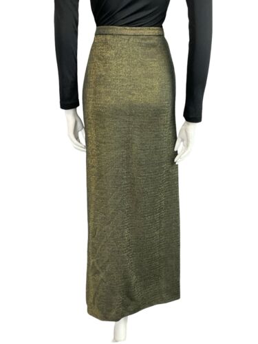 VTG 70S DISCO METALLIC DARK GOLD LUREX MAXI PENCIL PARTY OCCASION SKIRT S 8 10