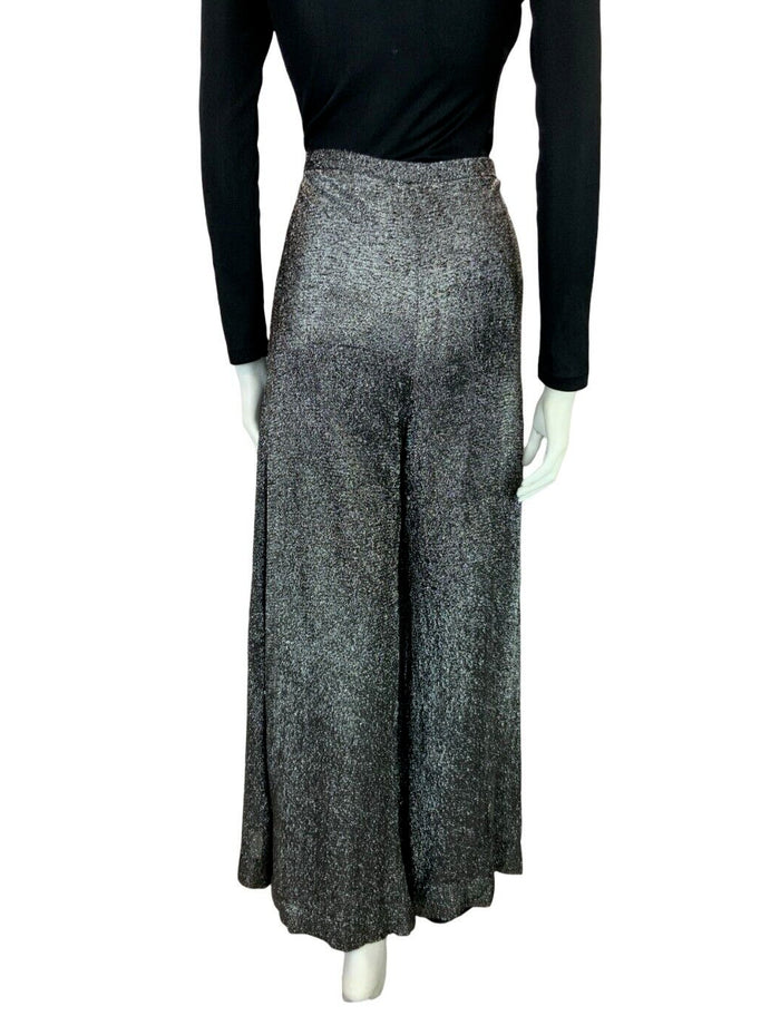 VTG 70S DISCO STUDIO 54 PARTY PALAZZO SILVER LUREX GLITTERY FLARE PANTS SIZE 14