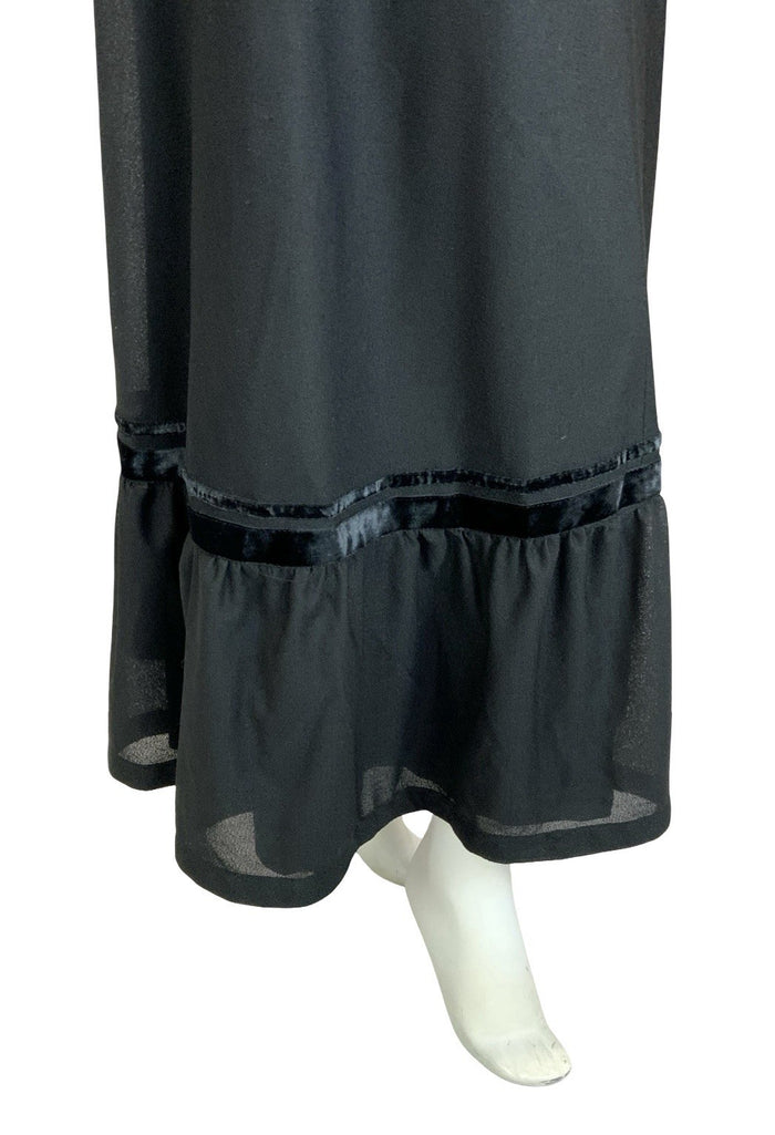 VTG 70S EDWARDIAN MEDIEVAL BLACK VELVET BASQUE WAIST RUFFLE MAXI SKIRT 4 6