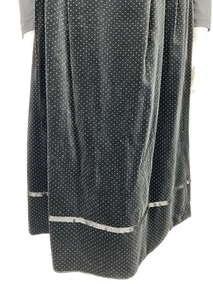 VTG 70S FOLK BOHO BLACK WHITE PIN DOT VELVET RIBBON TRIM MIDI SKIRT 6