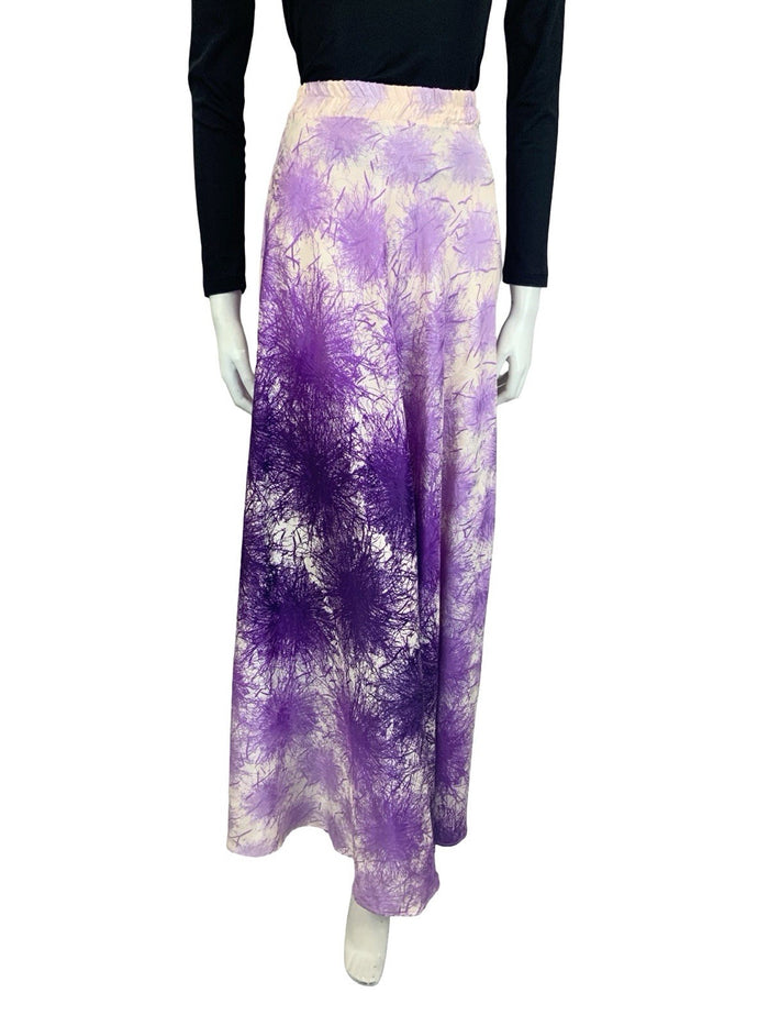 VTG 70S PURPLE CREAM PSYCHEDELIC FIREWORK SATIN MAXI SKIRT 4 6