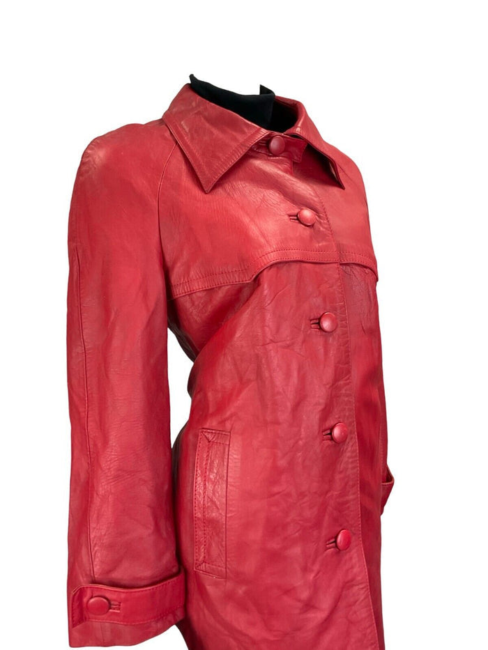 VTG 70S RED LEATHER DAGGER COLLAR BUTTON DOWN MOD COAT SIZE 12