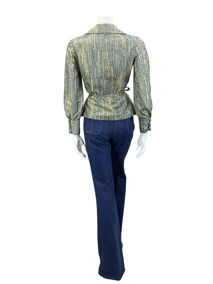 VTG 70S SILVER GOLD SPOTTY METALLIC DAGGER COLLAR BISHOP SLEEVE PARTY SHIRT 8