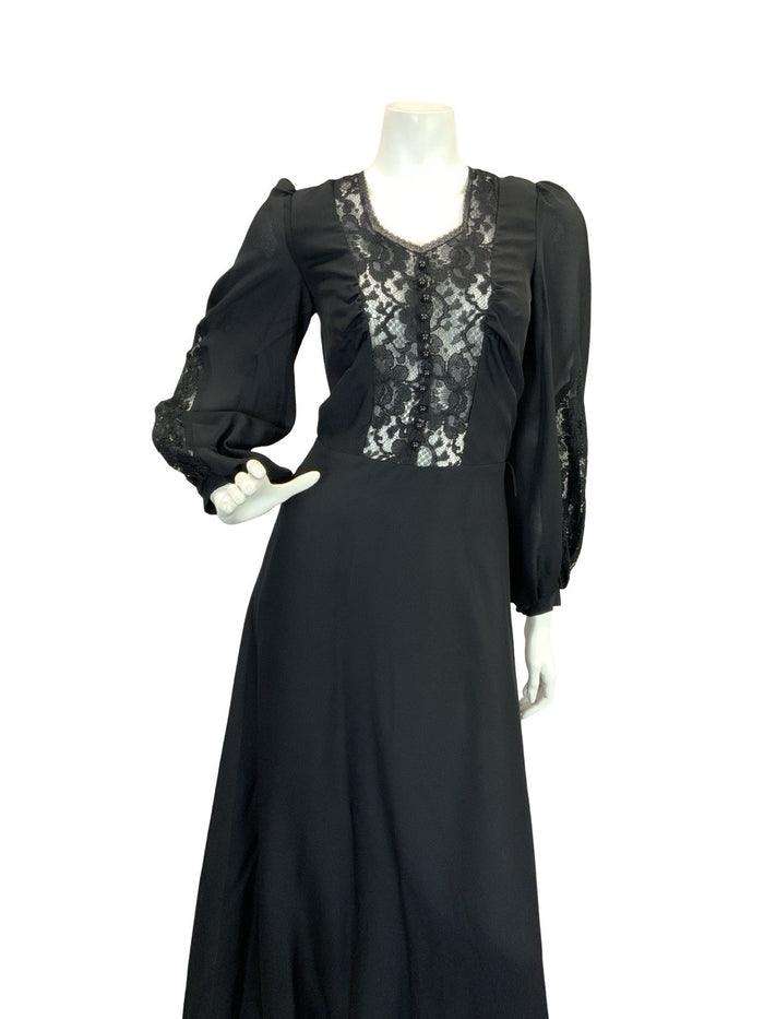 VTG 70S VICTORIANA GOTHIC VERA MONT MAXI DRESS LACE BLACK 6 8