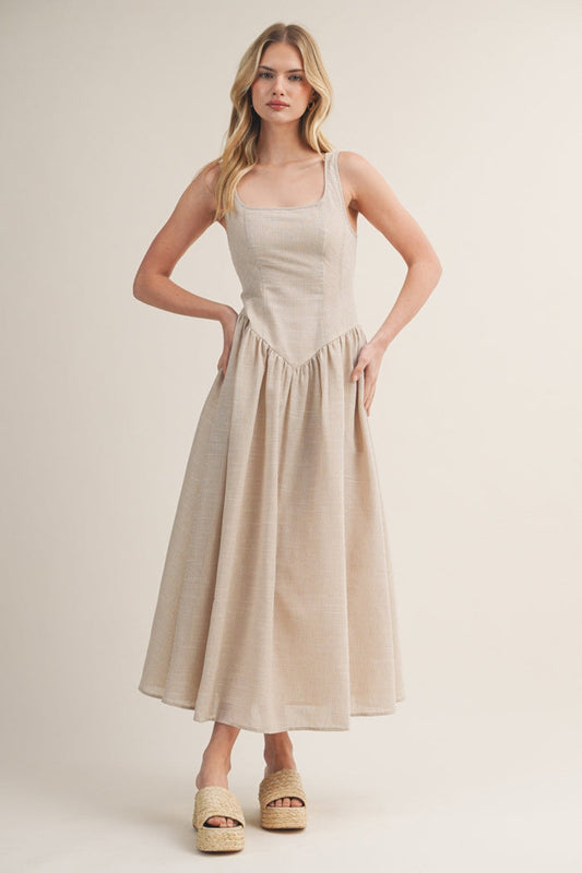 CORSET DROP WAIST STRIPE DRESS