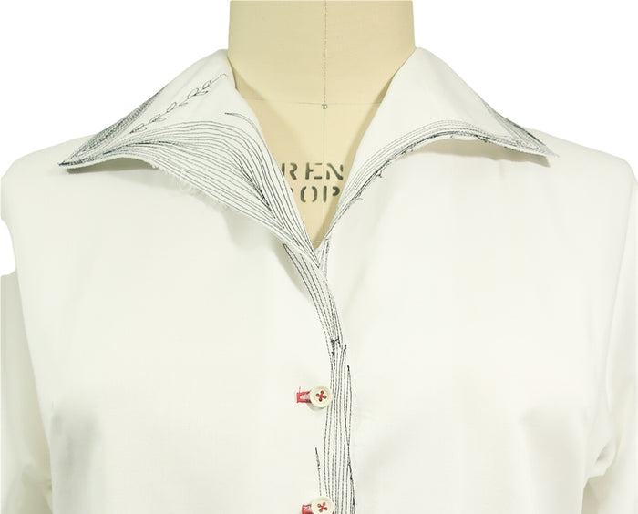 White Cotton Shirt with Black Stitching