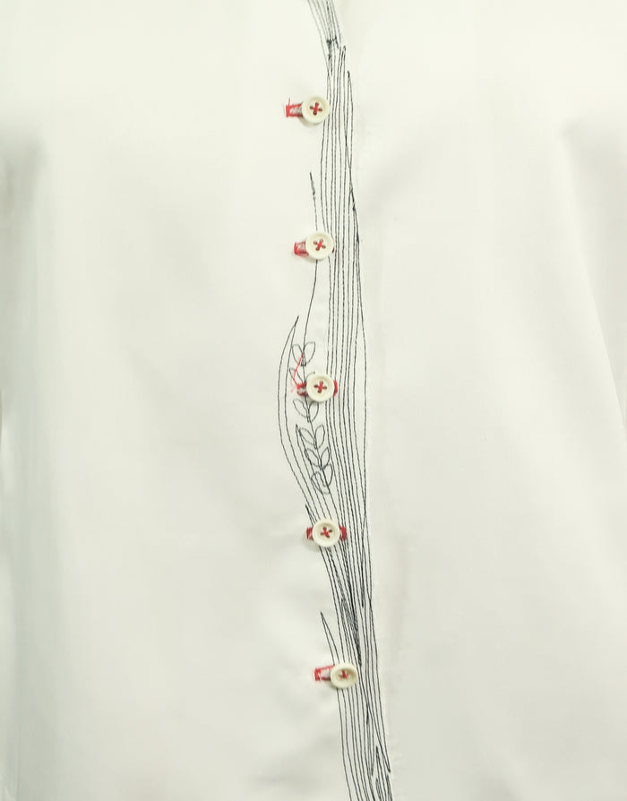 White Cotton Shirt with Black Stitching