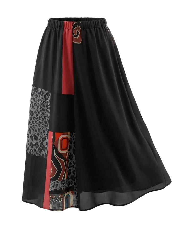 XL Black Silk Chiffon Patchwork Palazzo Pant