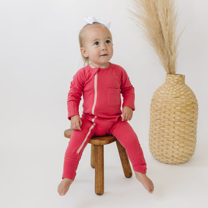 Zip Romper in Red Maple